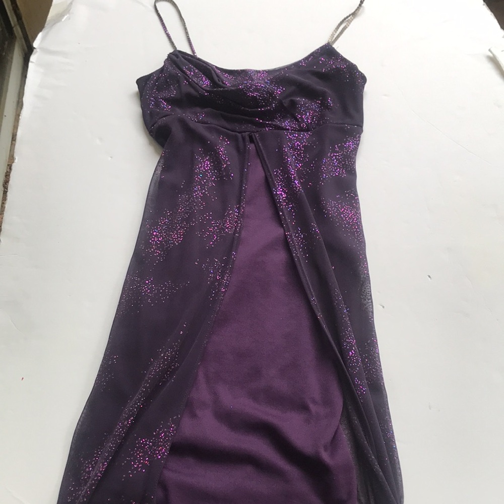 Vintage Y2K 90s Dress Purple Glitter Cowneck Sparkle Party Formal Cocktail HiLo - Picture 5 of 17